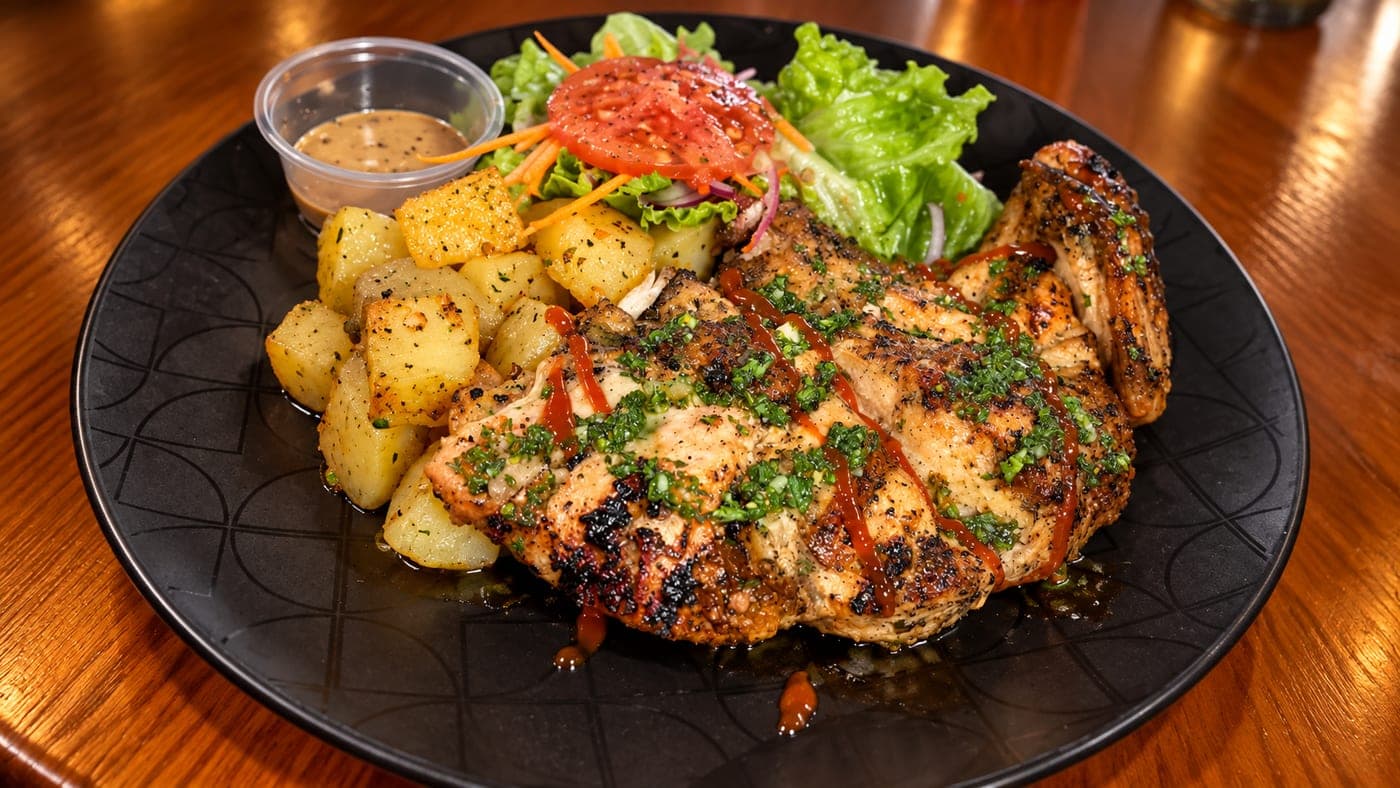 Pollo asado, menú del lunes